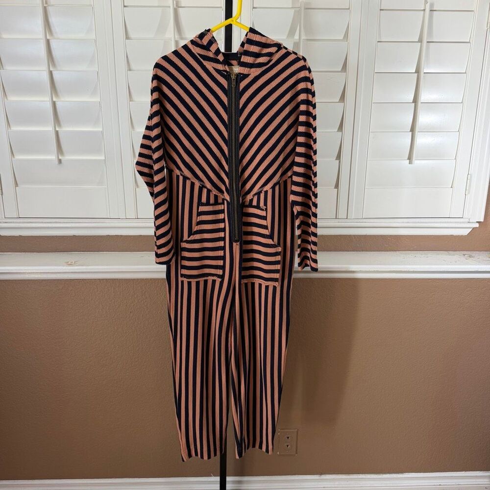 New Free People Heavy Knit Jumpsuit Sz XS Oversized Chunky Boho Chic Chevron - Picture 1 of 6